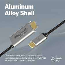 Close-up of Promate 4K@60Hz USB-C to HDMI Cable connectors