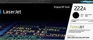 Close-up of the HP 222A toner label and part number W2220A