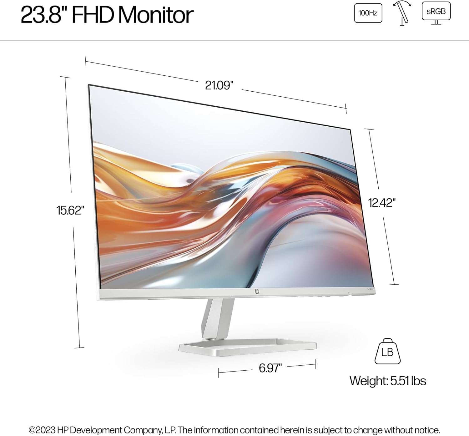 HP Series 5 524sw FHD Monitor front view and dimensions