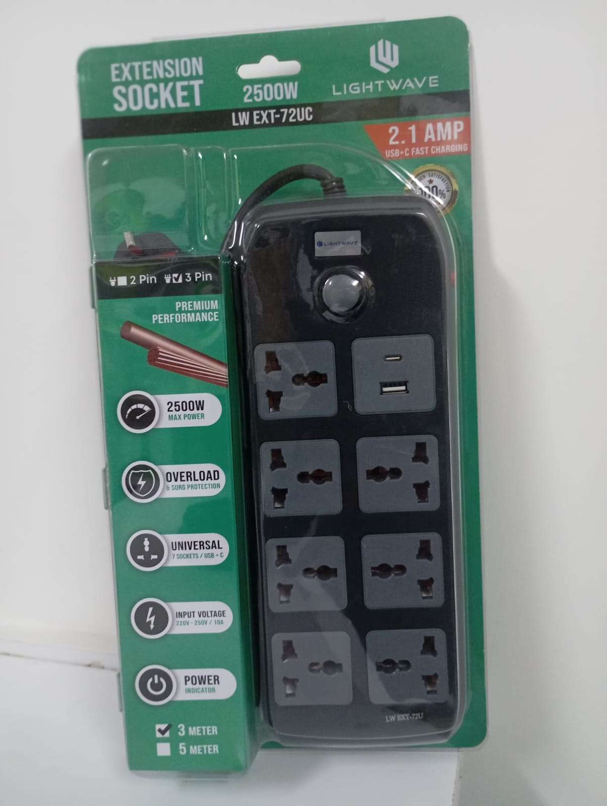 Lightwave Extension Socket 72uc-3p 7way+ 1 Usb + 1 Type C