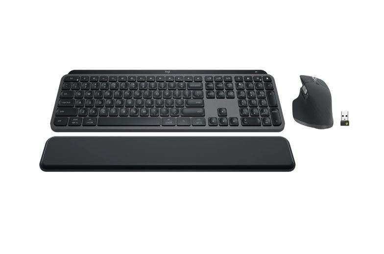 Logitech MX Keys S Wireless and Bluetooth Keyboard + Palmrest and Mouse Rechargeable Combo - Graphite - 920-011614