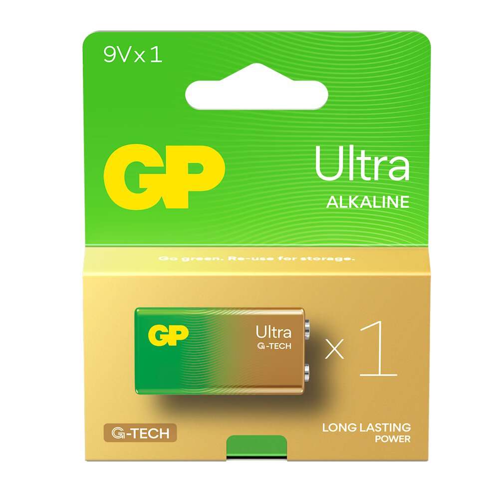 GP battery, GP 9V battery, 6LR61 battery, 9V alkaline battery, GP Ultra Alkaline, G-TECH battery, smoke alarm battery, microphone battery, non-rechargeable 9V, alkaline 9V