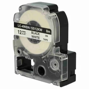 Compatible Epson Black on White Label Tape LC-4WBN 12mm 8m