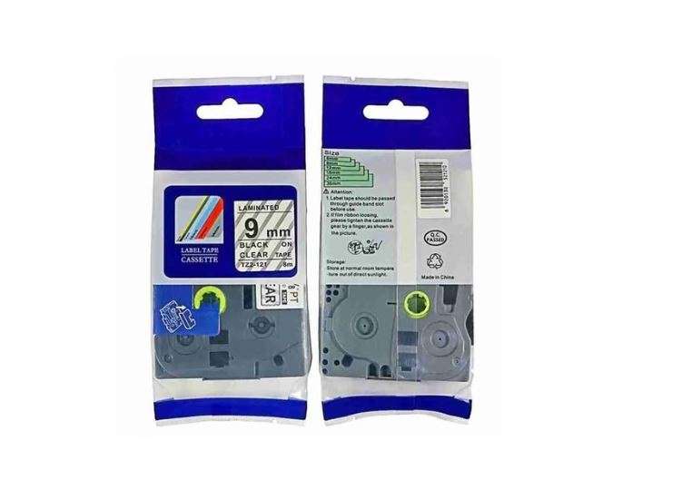 Brother TZ2-121 9mm x 8m Black on Clear Label Tape