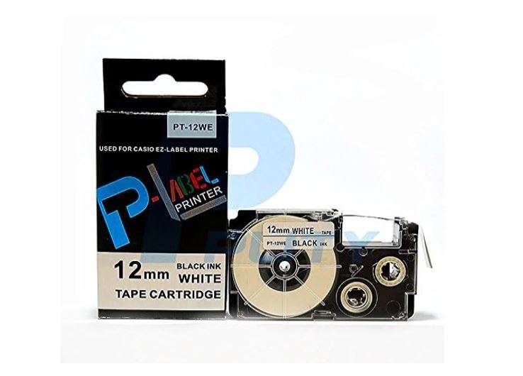 Casio PT-12WE 12mm x 8m Black on White Label Tape