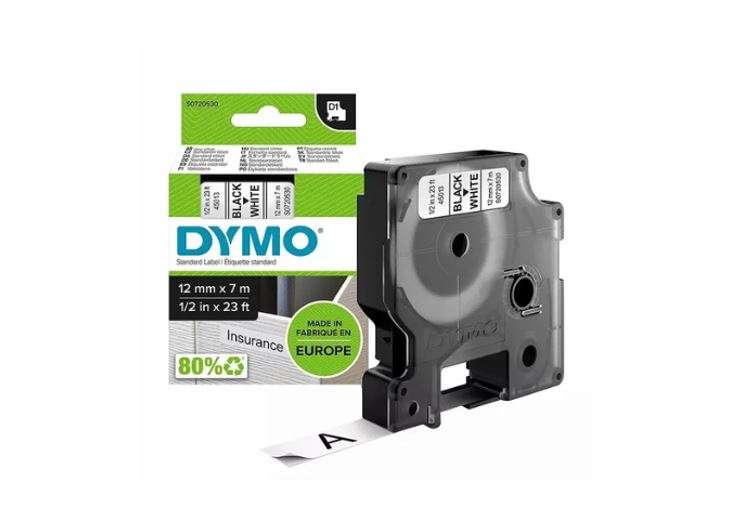 Dymo 45013 DM1 Black on White - 12mm x 7m Compatible Cartridge